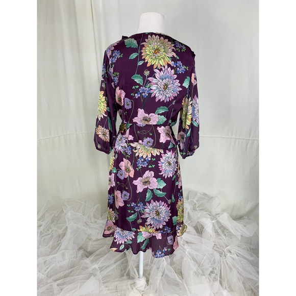 Anthro Ella Moon Dress FLORAL Ruffle Wrap Plum Derby Tea Party Church Modest - Picture 6 of 13